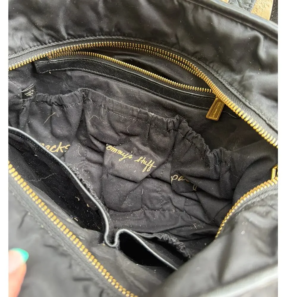 REBECCA MINKOFF Marissa Quilted Baby Bag Black Nylon Gold-Toned Studs Zip Top - Picture 5 of 9